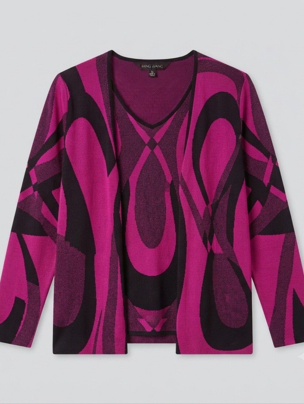 Ming Wang Magenta & Black Abstract Knit Top